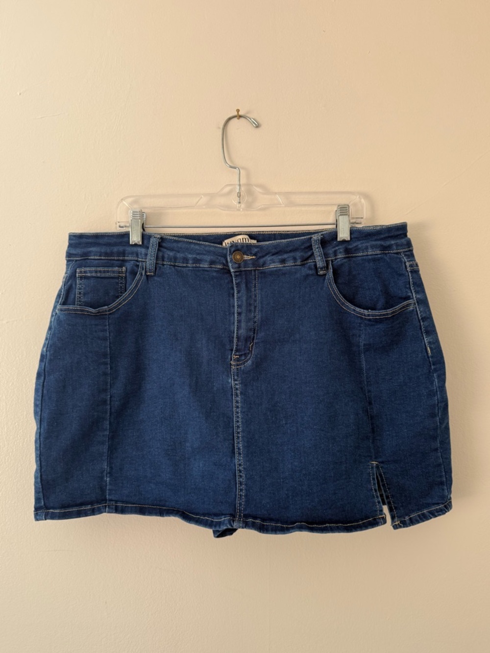Classic Blue Denim Mini Skort Plus Size XXL Jean Skirt w Shorts & Slit - NWOT - Picture 2 of 16